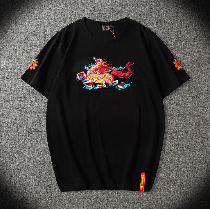 Camisa de algodón bordada de manga corta