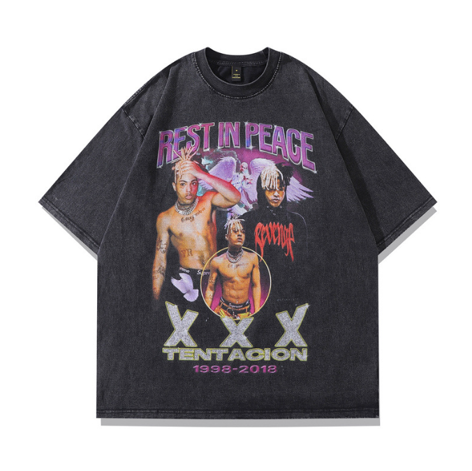Camiseta de manga corta con estampado de figuras de estilo retro de hip hop de High Street