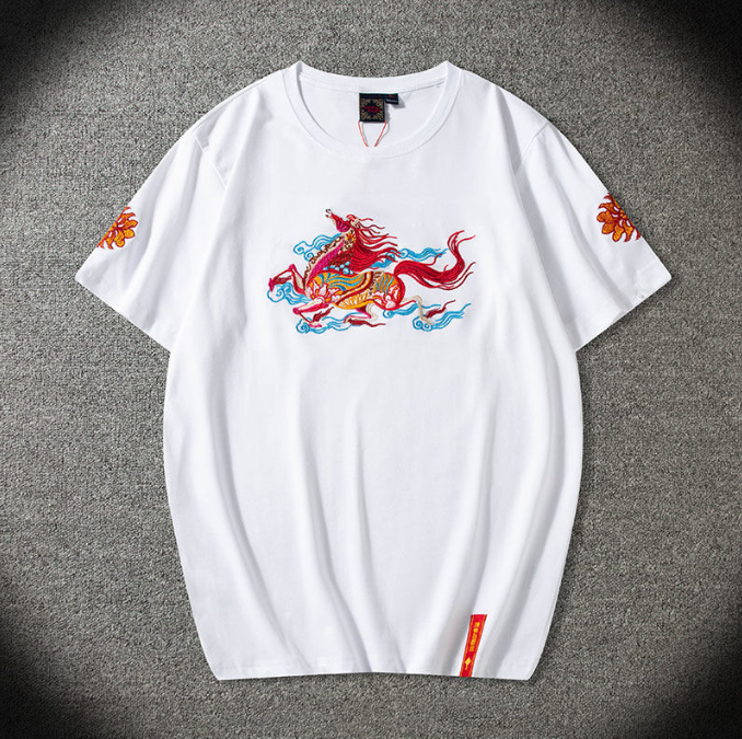 Camisa de algodón bordada de manga corta