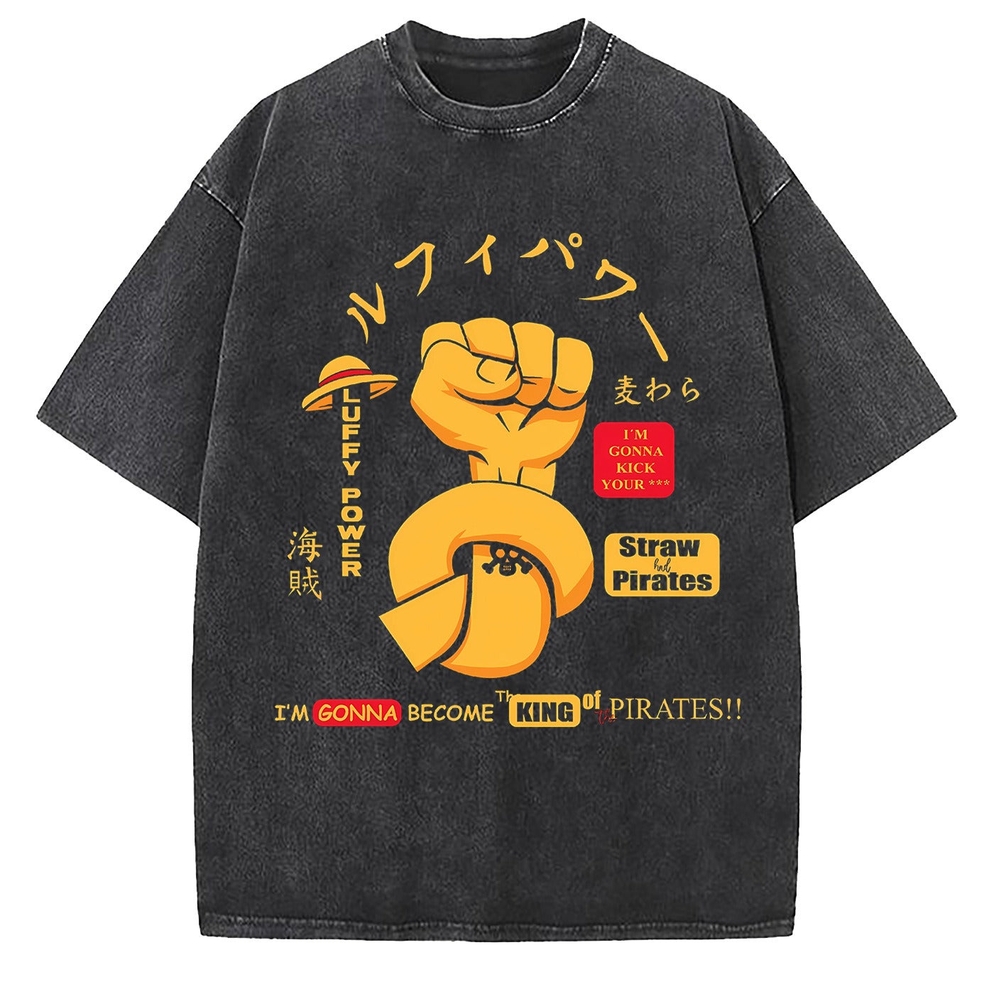 One Piece Luffy Wash - Camiseta de algodón grande y suelta
