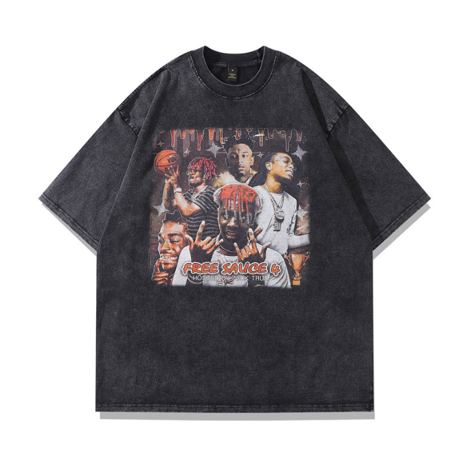 Camiseta de manga corta con estampado de figuras de estilo retro de hip hop de High Street