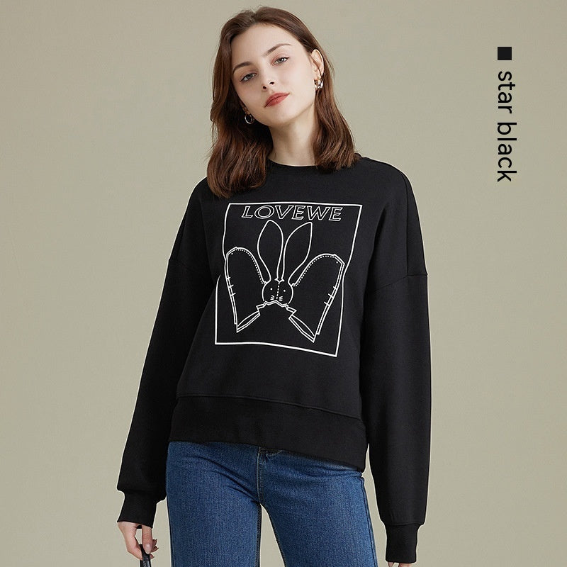 Camiseta de manga larga holgada con estampado de moda para mujer