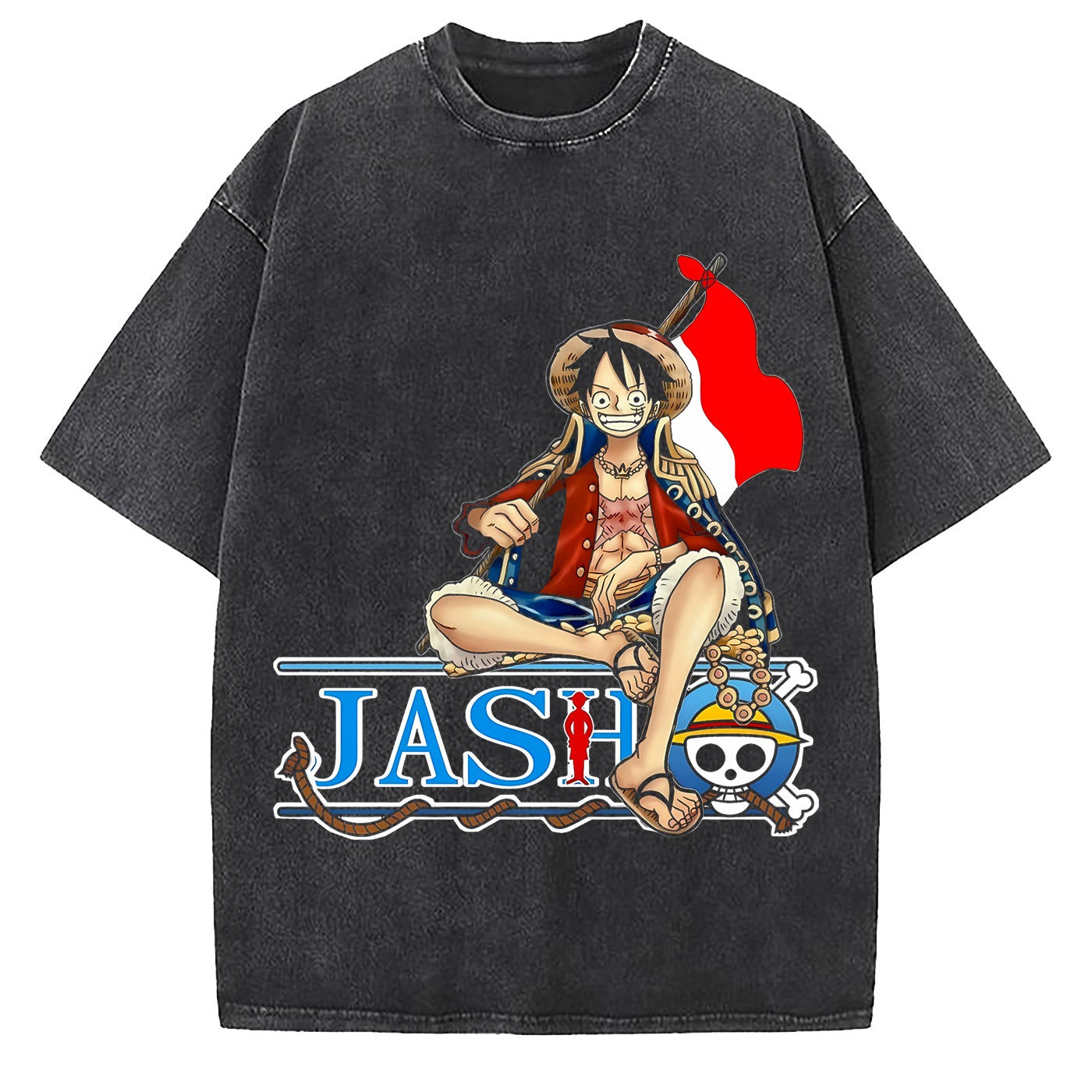 One Piece Luffy Wash - Camiseta de algodón grande y suelta