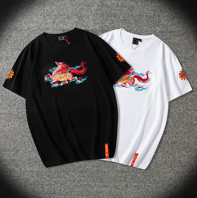 Camisa de algodón bordada de manga corta