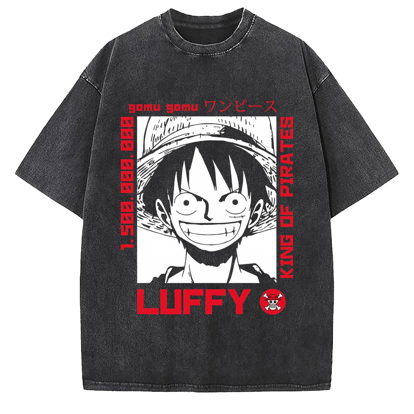 One Piece Luffy Wash - Camiseta de algodón grande y suelta