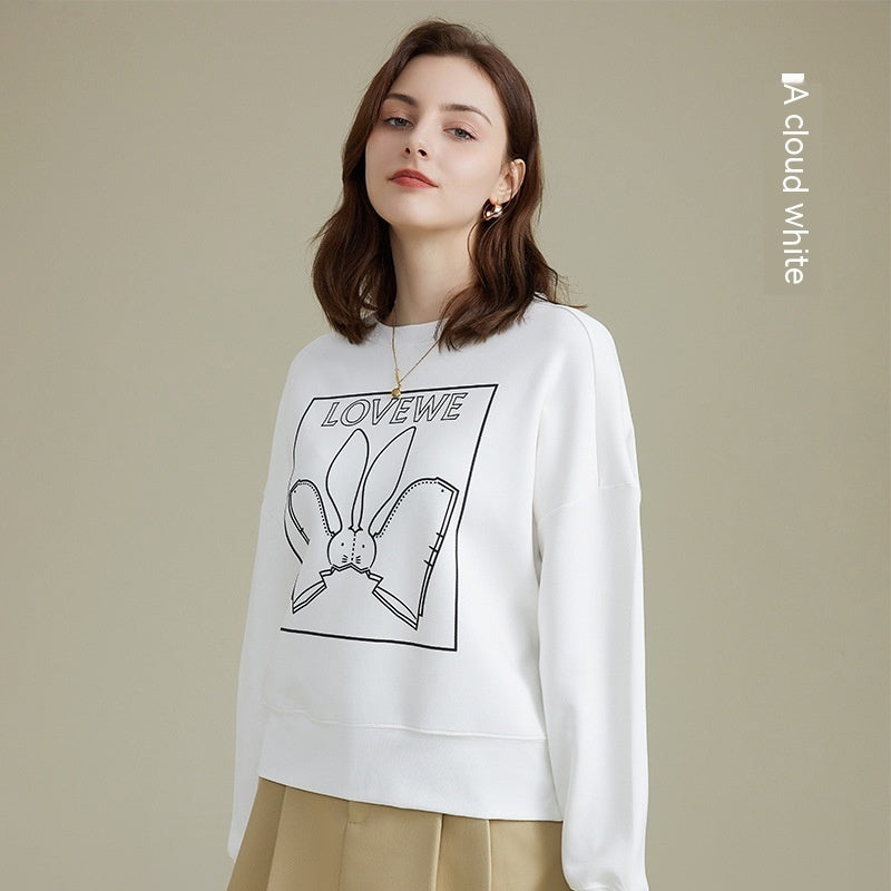 Camiseta de manga larga holgada con estampado de moda para mujer