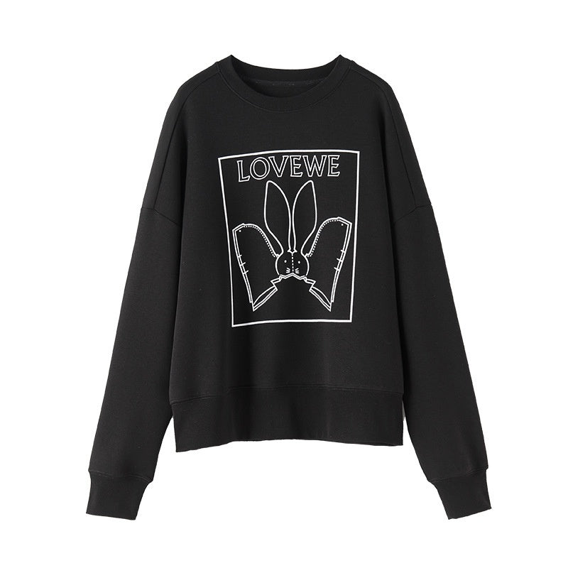 Camiseta de manga larga holgada con estampado de moda para mujer