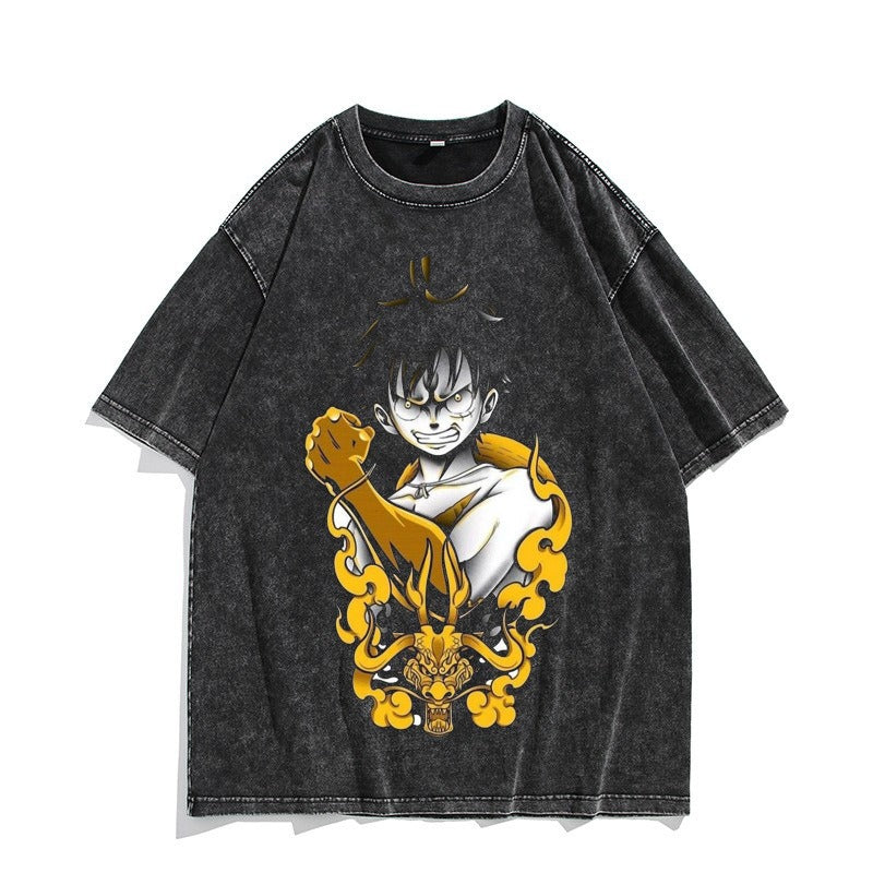 Camiseta vintage lavada de manga corta de Nika Luffy