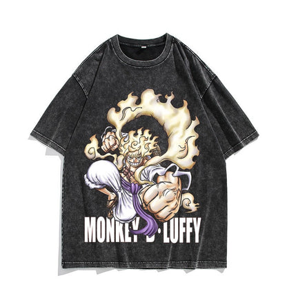 Camiseta vintage lavada de manga corta de Nika Luffy