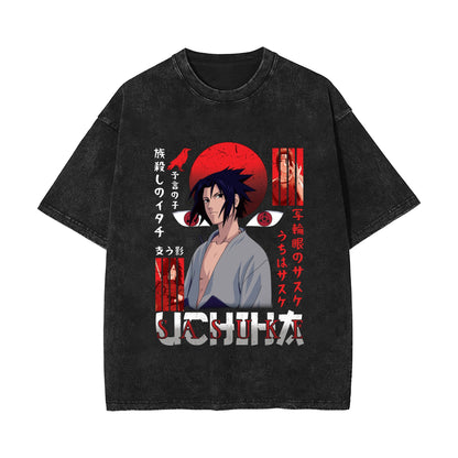 Camiseta de manga corta antigua de Naruto Sasuke