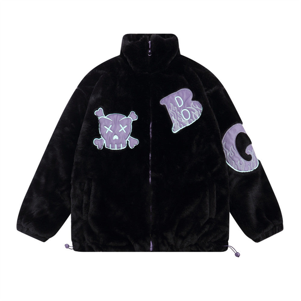 Chaqueta gruesa con parche de calavera bordado para hombre