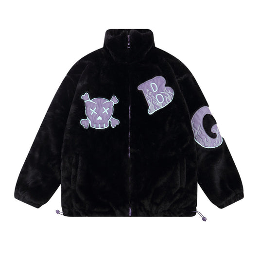 Men's Skull Patch Embroidered Thick Jacket