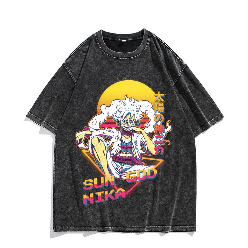 Camiseta vintage lavada de manga corta de Nika Luffy