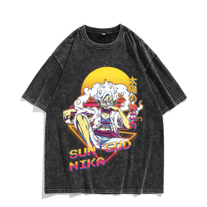 Camiseta vintage lavada de manga corta de Nika Luffy