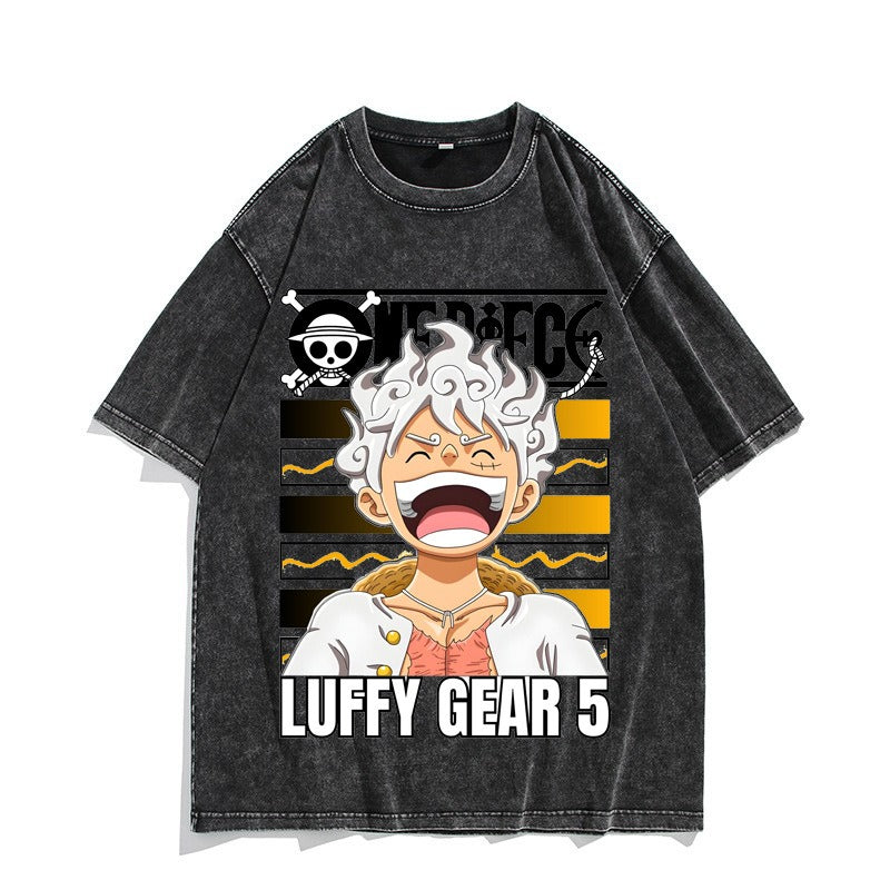 Camiseta vintage lavada de manga corta de Nika Luffy