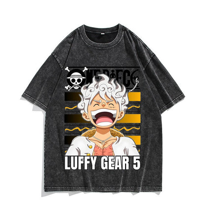 Camiseta vintage lavada de manga corta de Nika Luffy