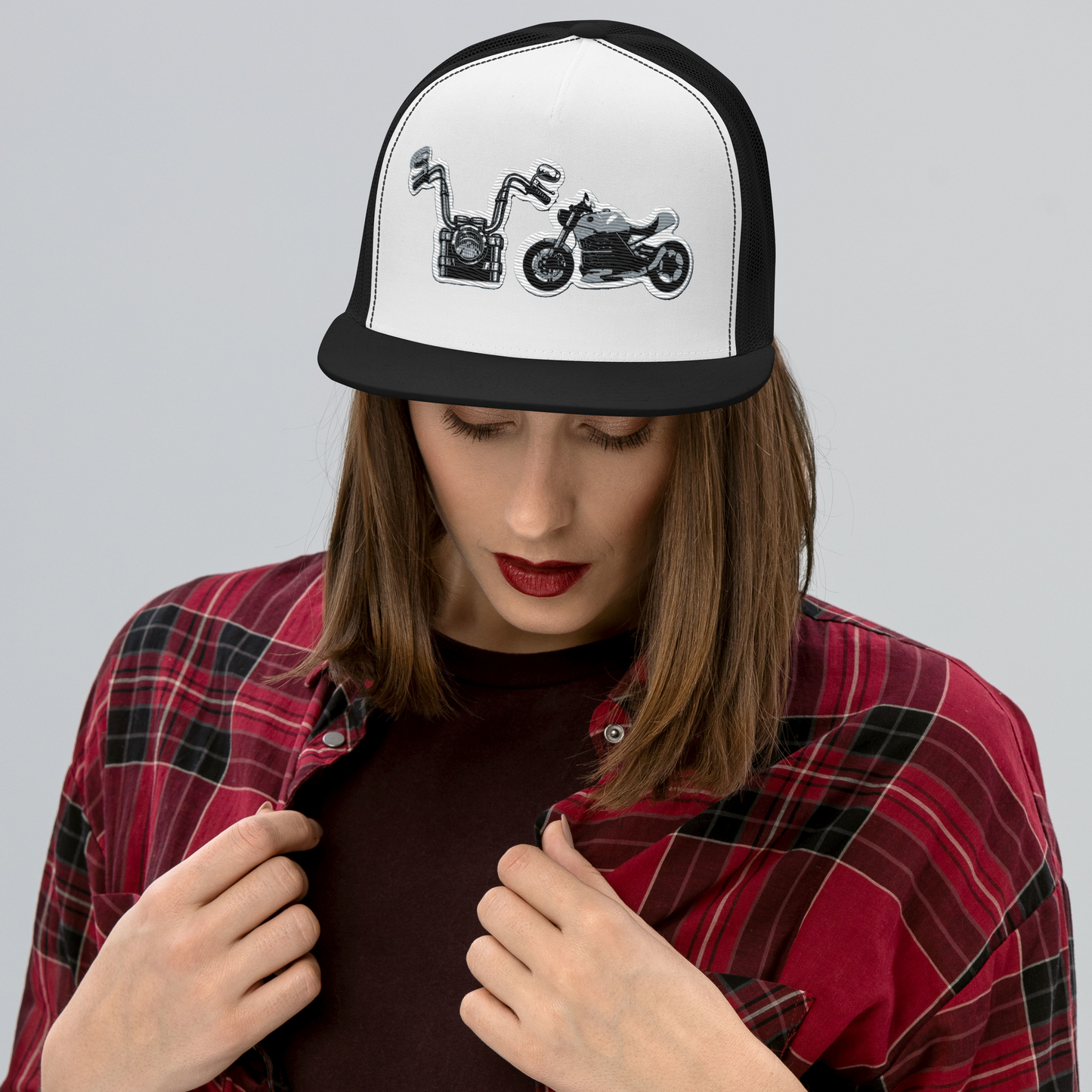 Gorra de camionero con diseño de motos