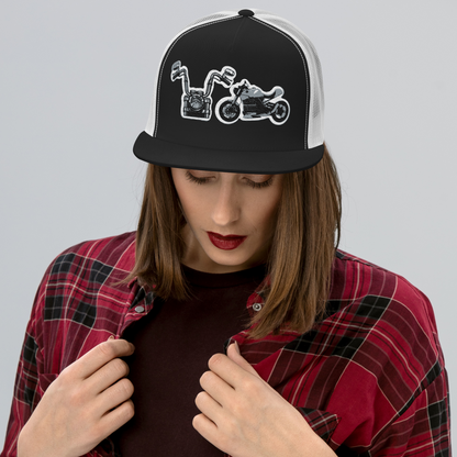 Gorra de camionero con diseño de motos