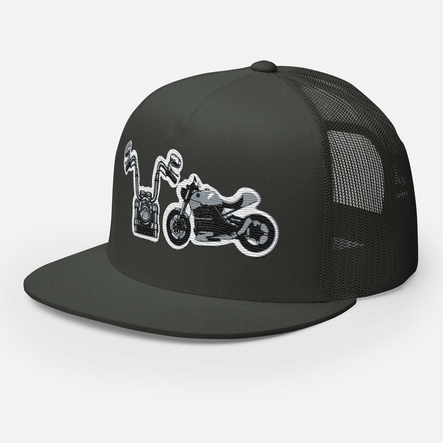 Gorra de camionero con diseño de motos