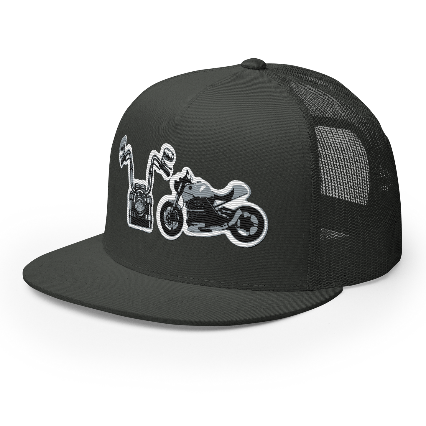 Gorra de camionero con diseño de motos