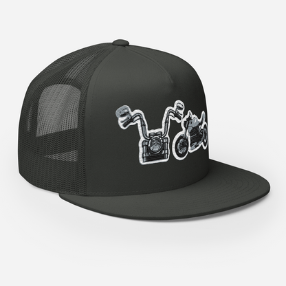 Gorra de camionero con diseño de motos