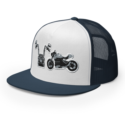 Gorra de camionero con diseño de motos