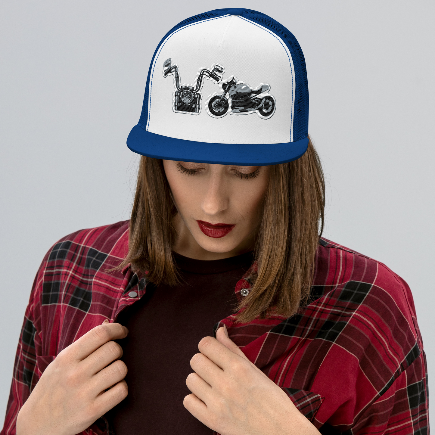 Gorra de camionero con diseño de motos