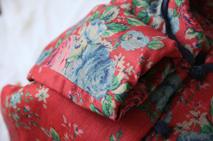 Retro Art Floral Print Cotton Coat