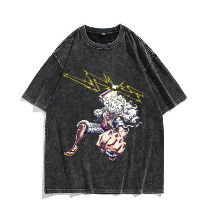 Camiseta vintage lavada de manga corta de Nika Luffy