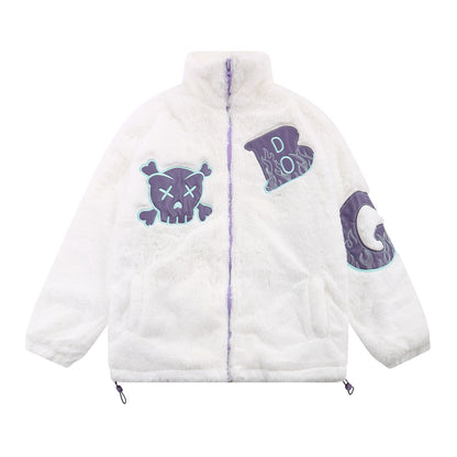 Chaqueta gruesa con parche de calavera bordado para hombre