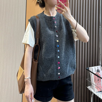 Colour Button Knitted Vest Top