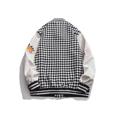 Houndstooth Letter Embroidered Baseball Jacket