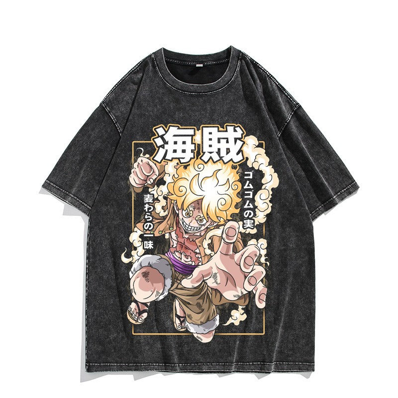 Camiseta vintage lavada de manga corta de Nika Luffy