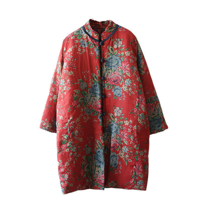 Retro Art Floral Print Cotton Coat