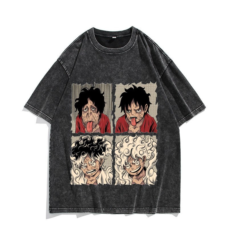 Camiseta vintage lavada de manga corta de Nika Luffy