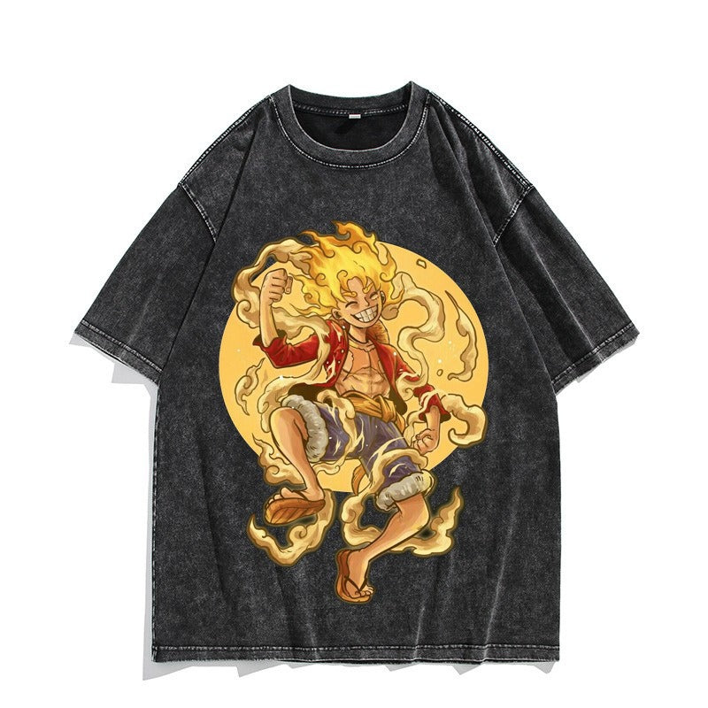 Camiseta vintage lavada de manga corta de Nika Luffy