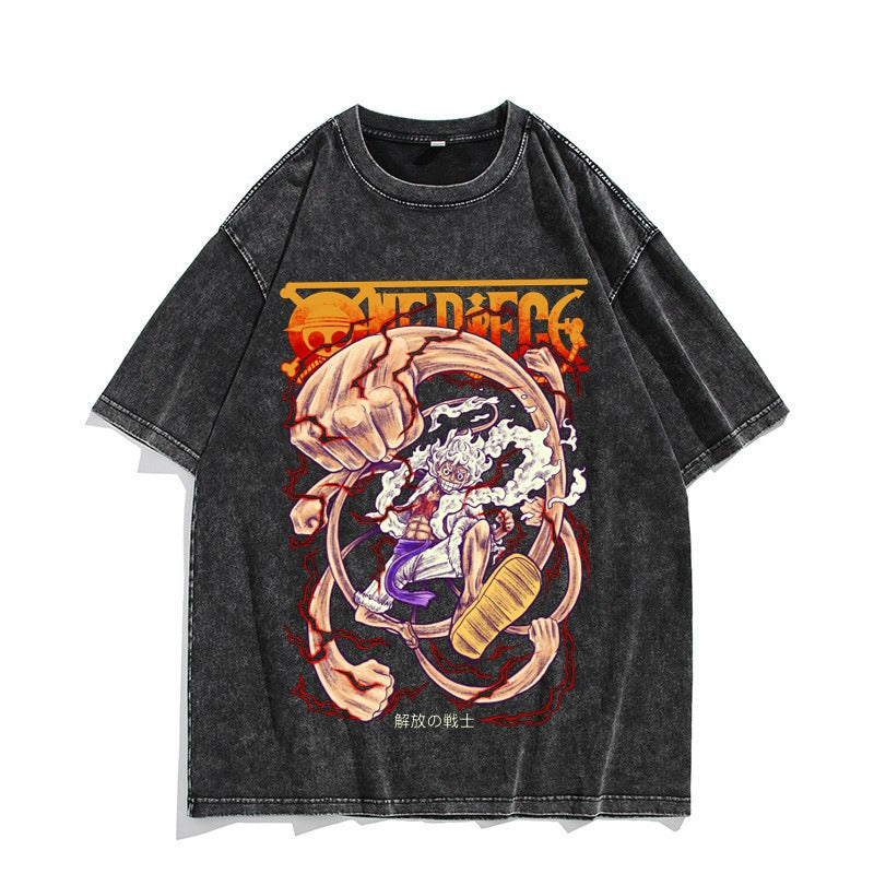 Camiseta vintage lavada de manga corta de Nika Luffy