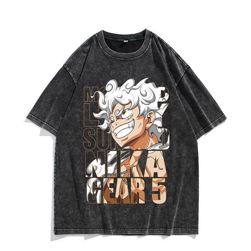 Camiseta vintage lavada de manga corta de Nika Luffy