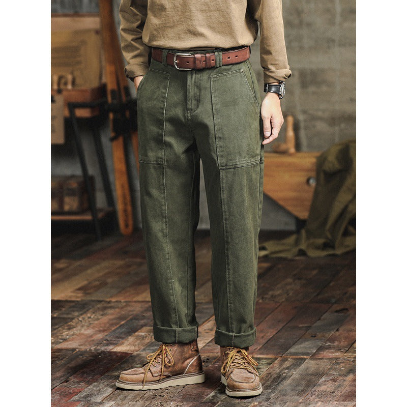 Pantalones cargo casuales estilo retro de color verde militar