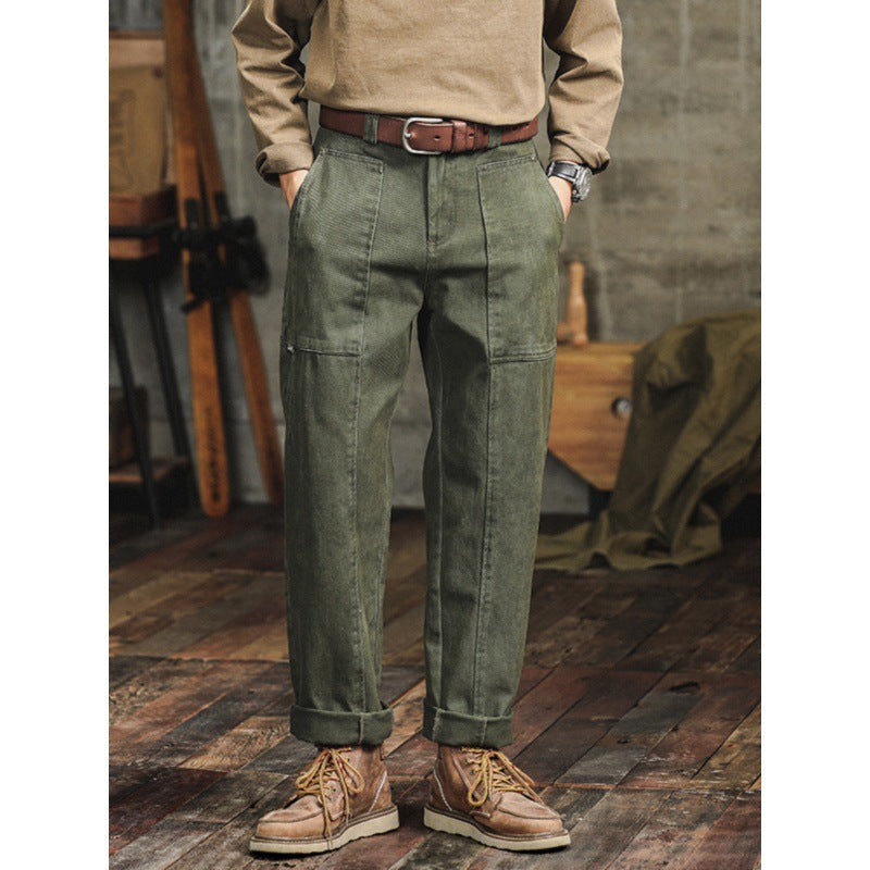 Pantalones cargo casuales estilo retro de color verde militar