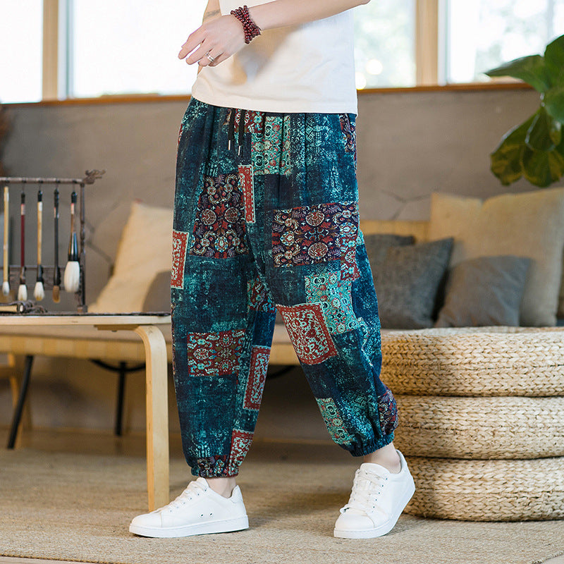 Men's Floral Loose Sports And Leisure Wide Leg Pants