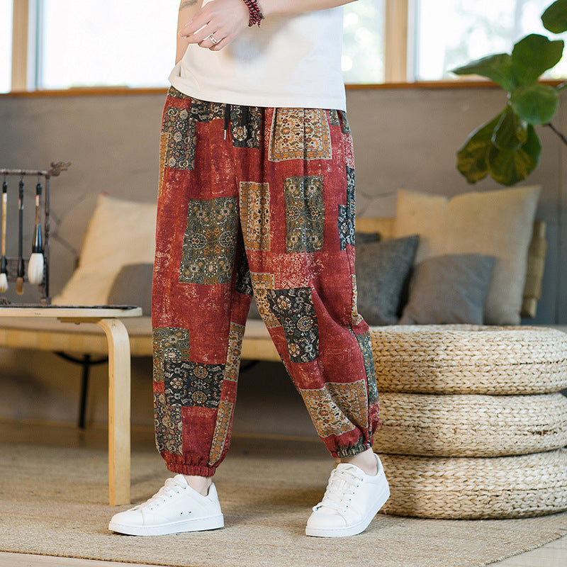 Men's Floral Loose Sports And Leisure Wide Leg Pants