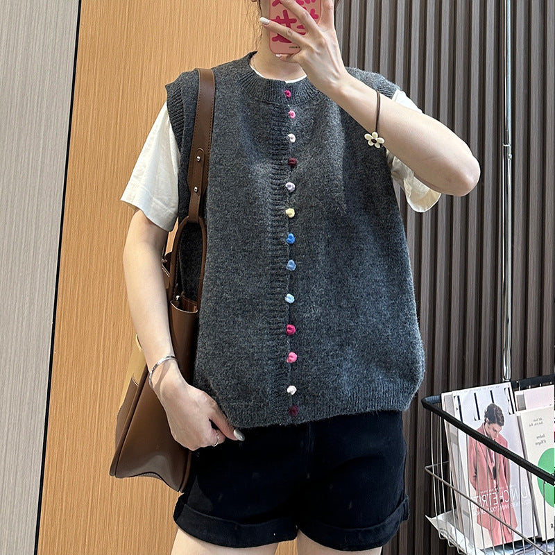 Colour Button Knitted Vest Top