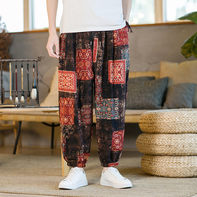 Men's Floral Loose Sports And Leisure Wide Leg Pants