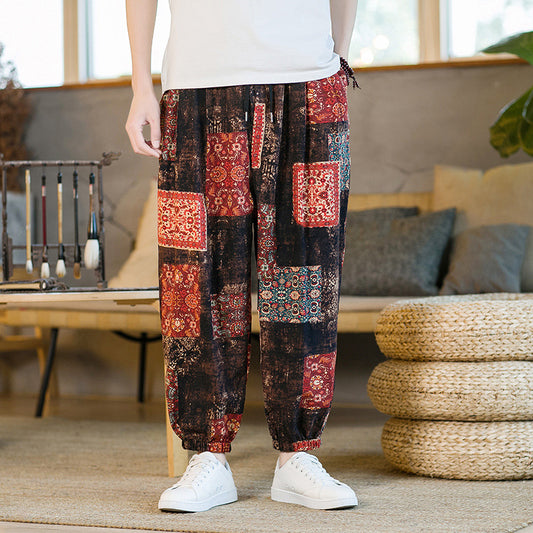 Pantalones anchos deportivos y de ocio con estampado floral para hombre