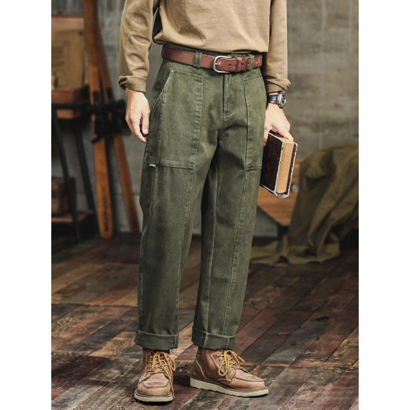 Pantalones cargo casuales estilo retro de color verde militar