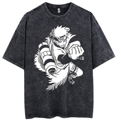 Anime Naruto print washed vintage style T-shirt - SleekyStyleproduct_typeeproloblack - GJ50305SAnime Naruto print washed vintage style T-shirt