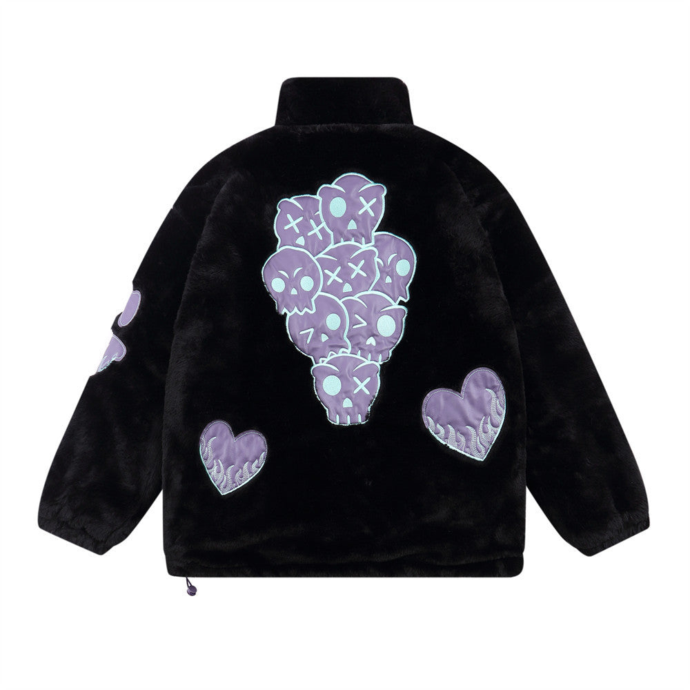 Chaqueta gruesa con parche de calavera bordado para hombre