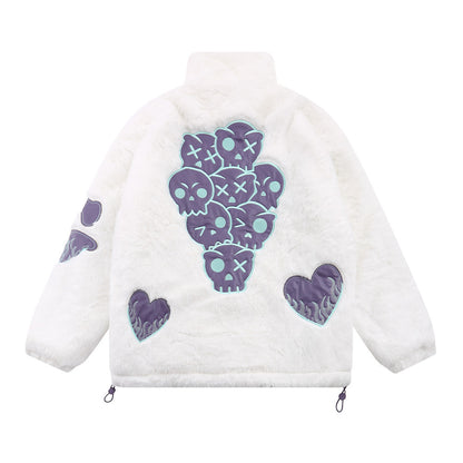 Chaqueta gruesa con parche de calavera bordado para hombre